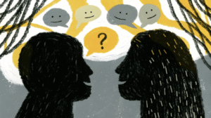 Ilustração Simbólica Da Mediação De Conflitos Com Ia, Onde A Tecnologia Organiza A Informação E O Mediador Aplica A Sabedoria Humana Para Fazer A Pergunta Certa.