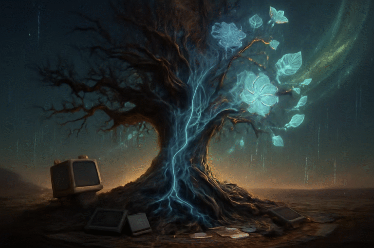 A Árvore Da Invenção: A Ia Que Ousa Reescrever A Si Mesma 8 A Árvore Da Invenção, Com Galhos Se Transformando Em Circuitos, Simbolizando A Darwin Gödel Machine E A Evolução De Uma Ia Que Se Reescreve.